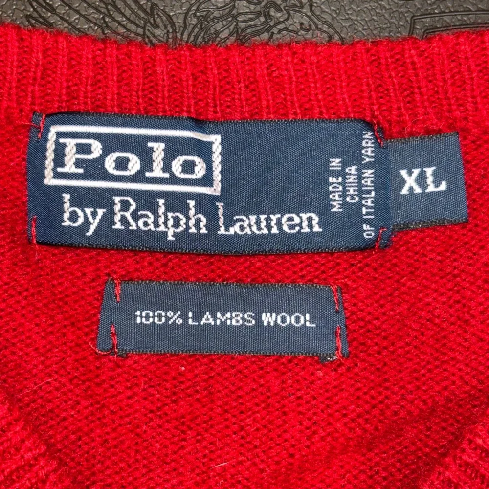 VTG Polo Ralph Lauren Men XL Red 100% Lambswool V-Neck Sweater Italian Yarn Pony